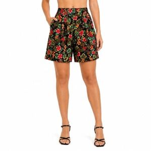 Sz Lrg Cristin Stevens 1980's Floral High Waist Mom Shorts Culottes Tropical #87